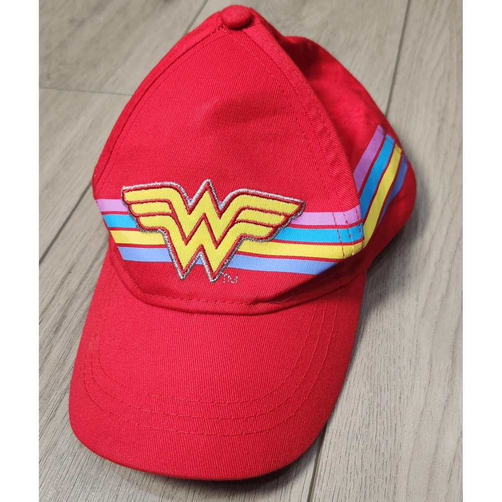 Wonder Woman Kids Red Baseball Cap Logo Rainbow Stripes Adjustable DC Comics